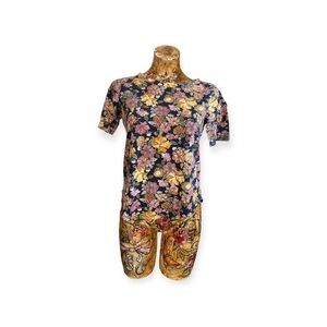 LOFT Vintage soft tshirt top short sleeve floral pink yellow green small cotton